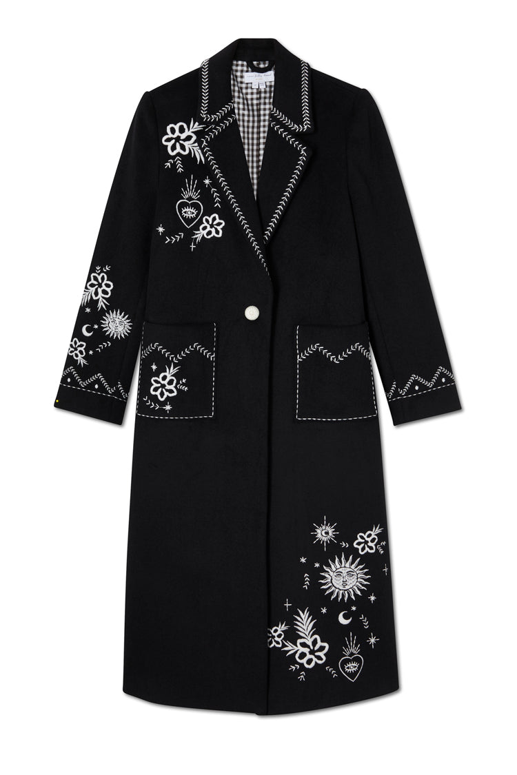 cut out of Black Embroidered Geneva Coat