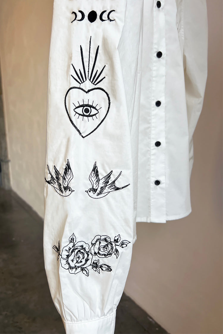 Embroidered Tattoo Shirt Never Fully Dressed