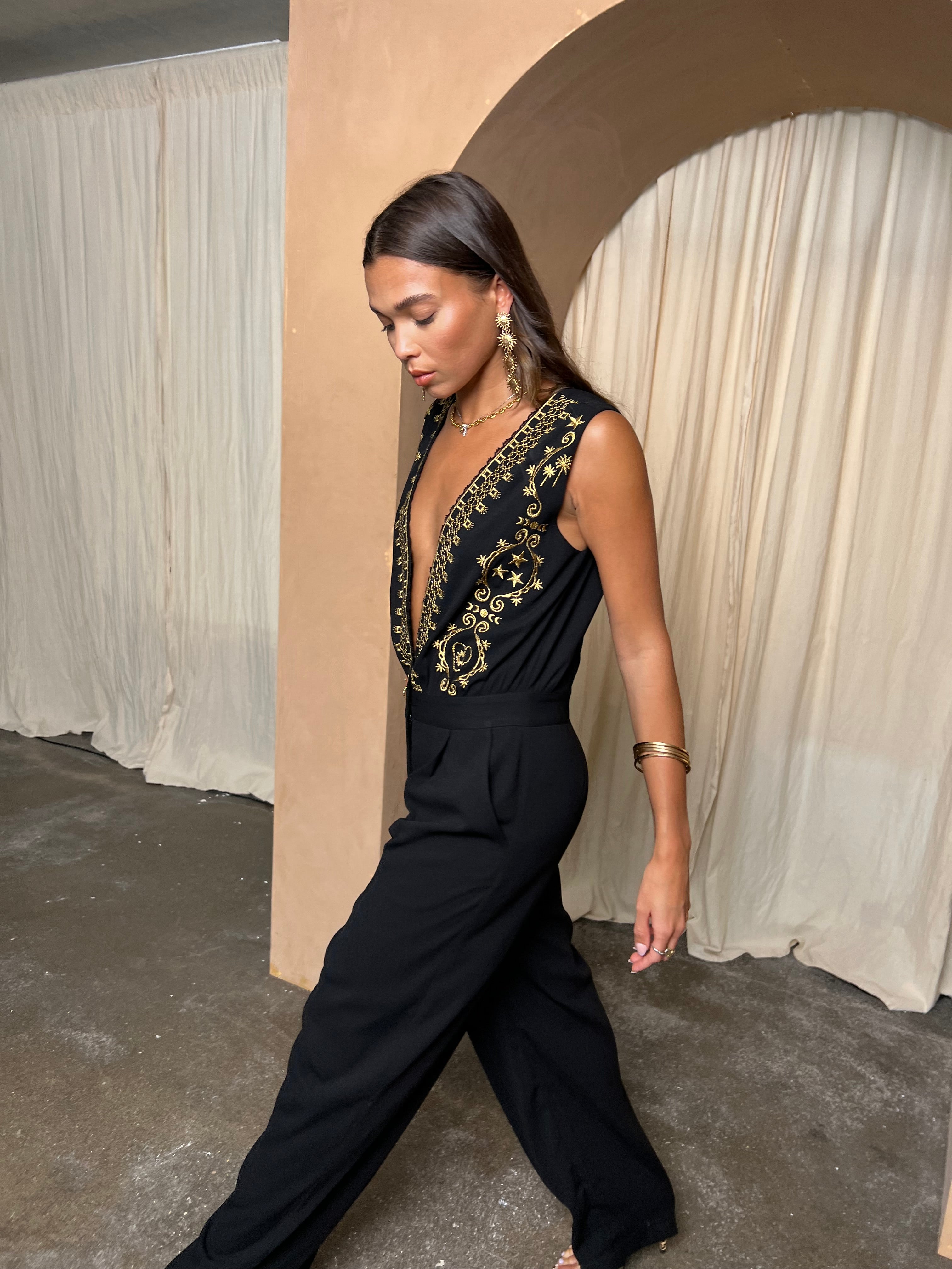 Black Embroidered Jumpsuit – Never Fully Dressed