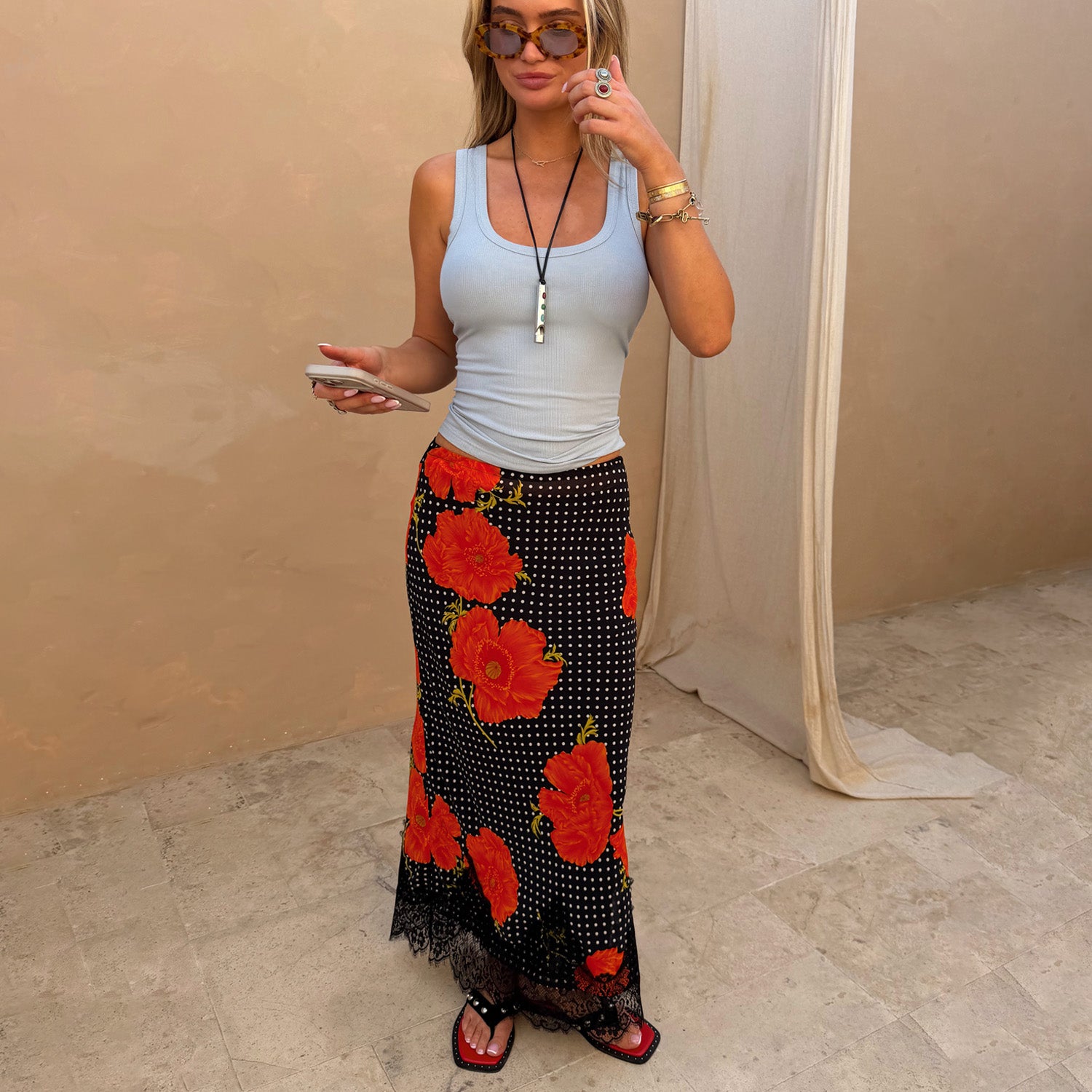 Black Poppy Midi Maeva Skirt | Never Fully Dressed
