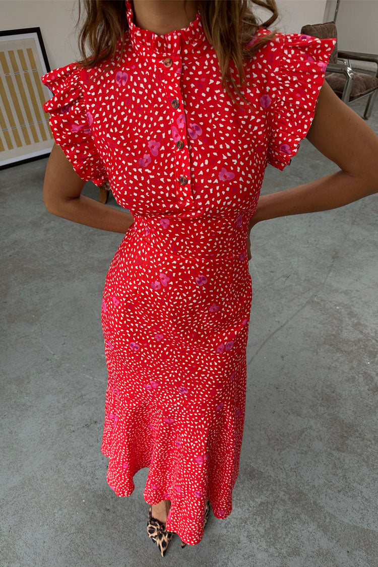 caption_Model wears Red Floral Remi Dress  in UK size 8/ US 4