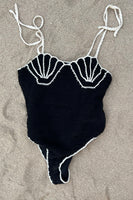 Thumbnail for Black Crochet Shell Bodysuit