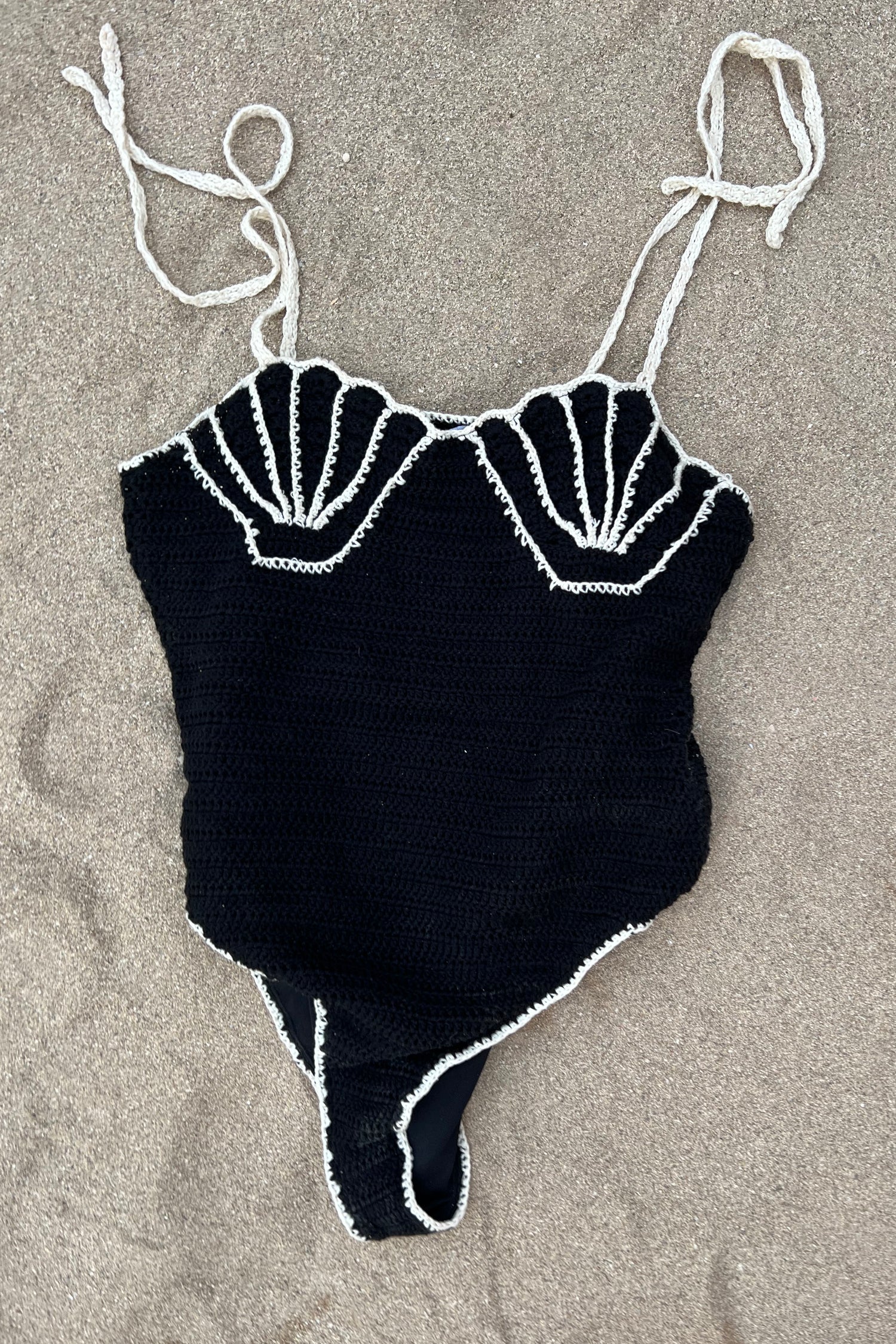 Black Crochet Shell Bodysuit