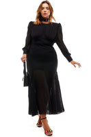 Thumbnail for Model wearing Black Dobby Midi Dress standing facing the camera