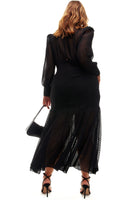 Thumbnail for Model wearing Black Dobby Midi Dress standing facing away from the camera