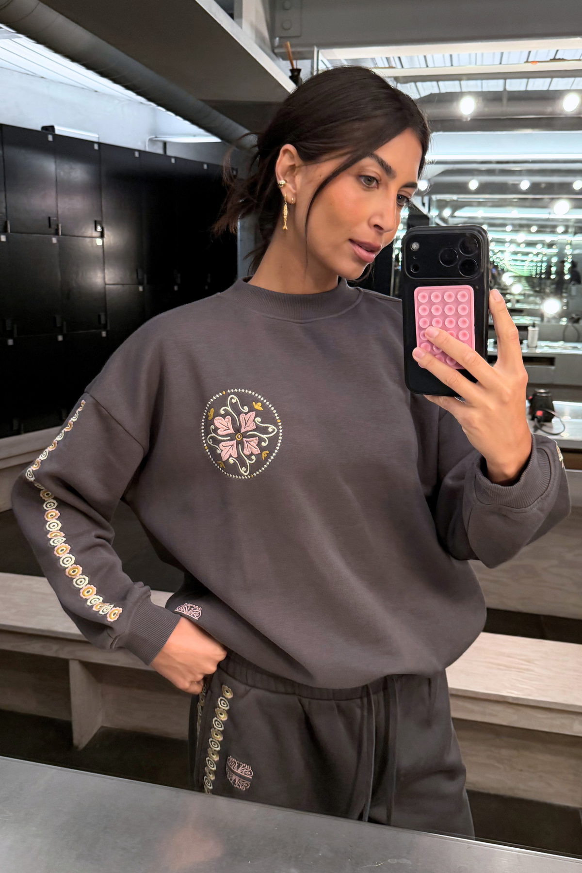 Charcoal Grey Embroidery Elements Sweatshirt
