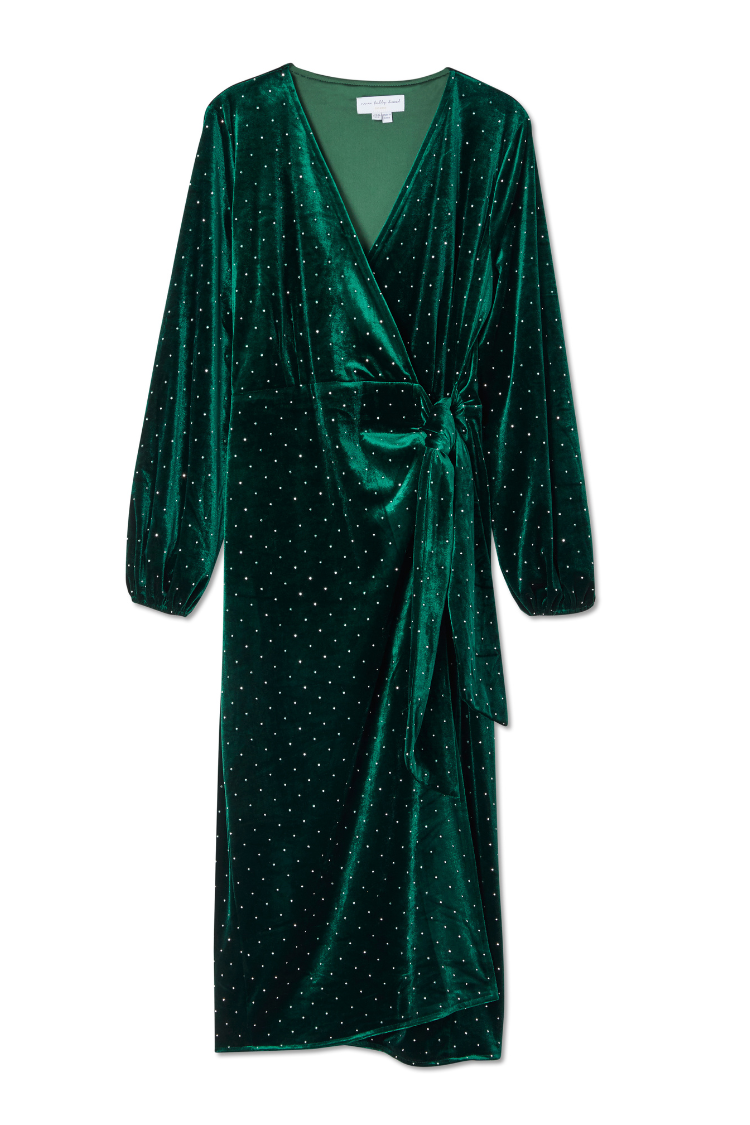 Emerald Velvet Violet Wrap Dress