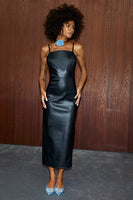 Thumbnail for caption_Model wears Vegan Leather Louise Dress in UK 8 / US 4