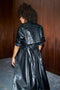 Black Embroidered Vegan Leather Trench Coat