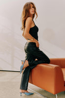 Thumbnail for caption_Model wears Black Vegan Leather Trousers in UK 10 / US 6