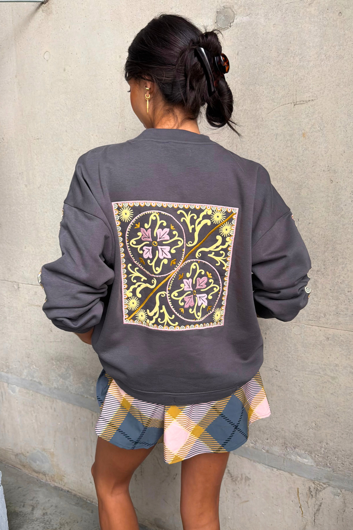 Charcoal Grey Embroidery Elements Sweatshirt