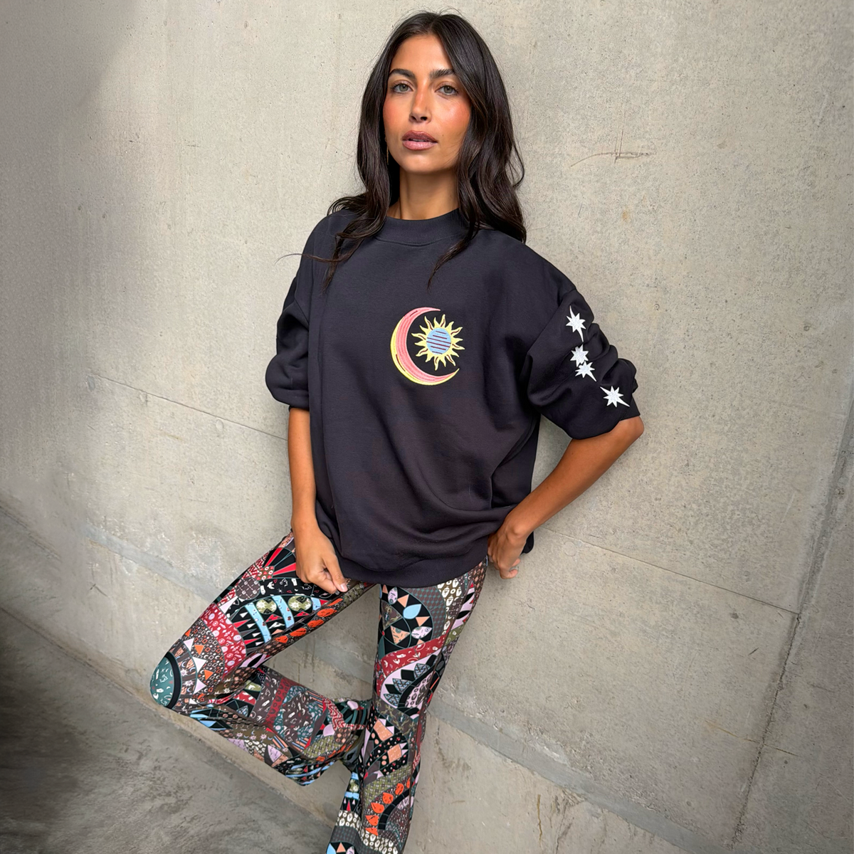 Black Embroidery Elements Sweatshirt