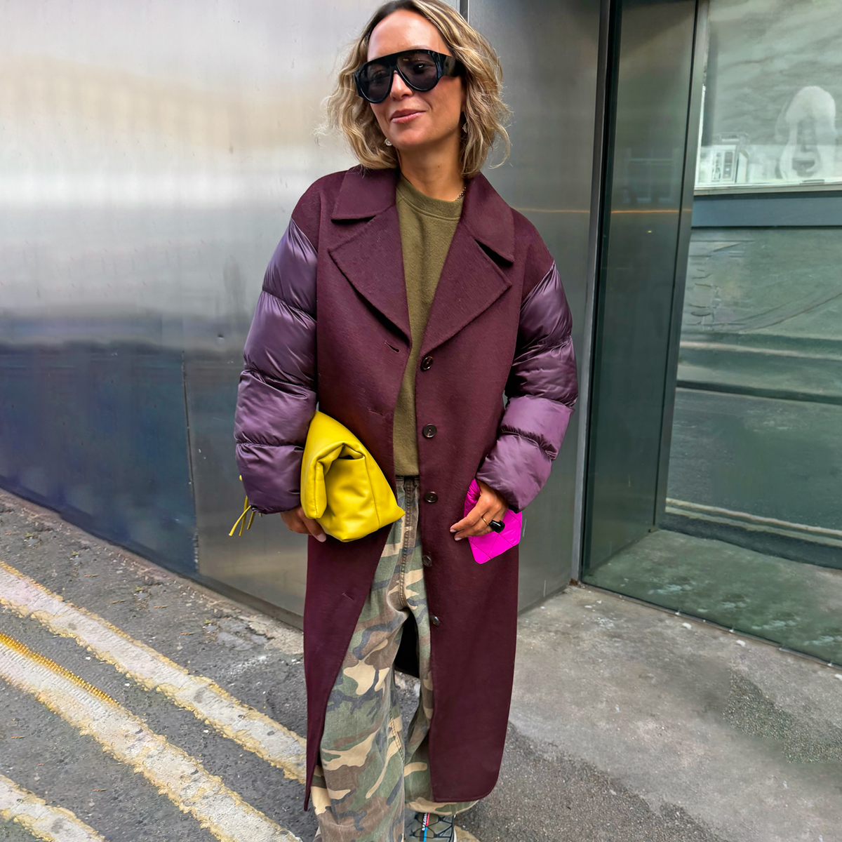 Burgundy Quilted Wool Coat