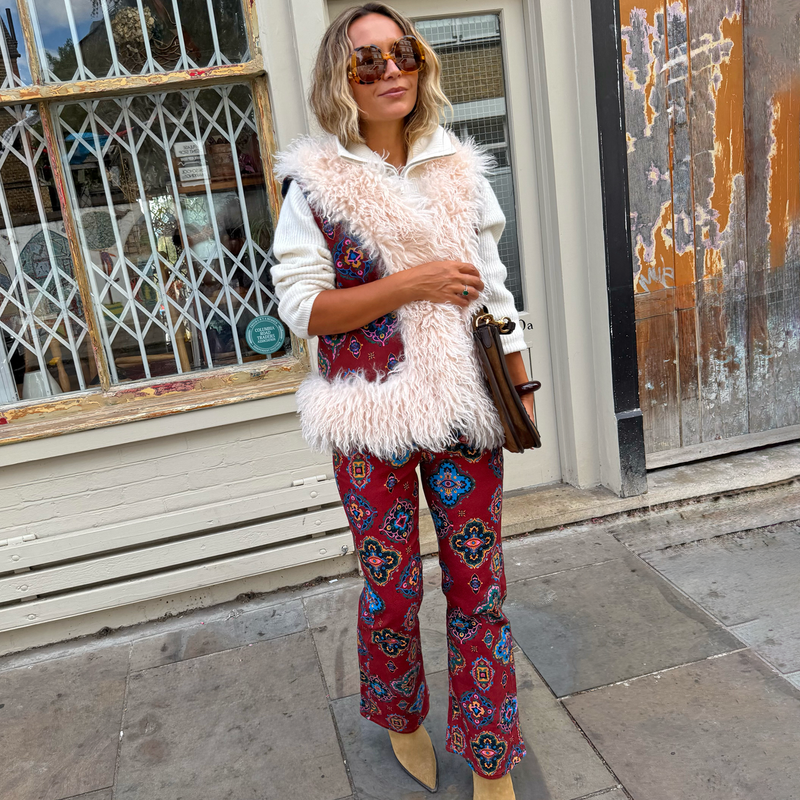 Red Tile Flared Jeans