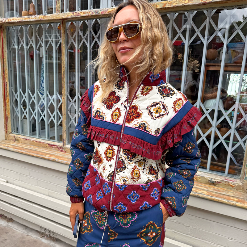 Red Tile Print Quilted Jacket