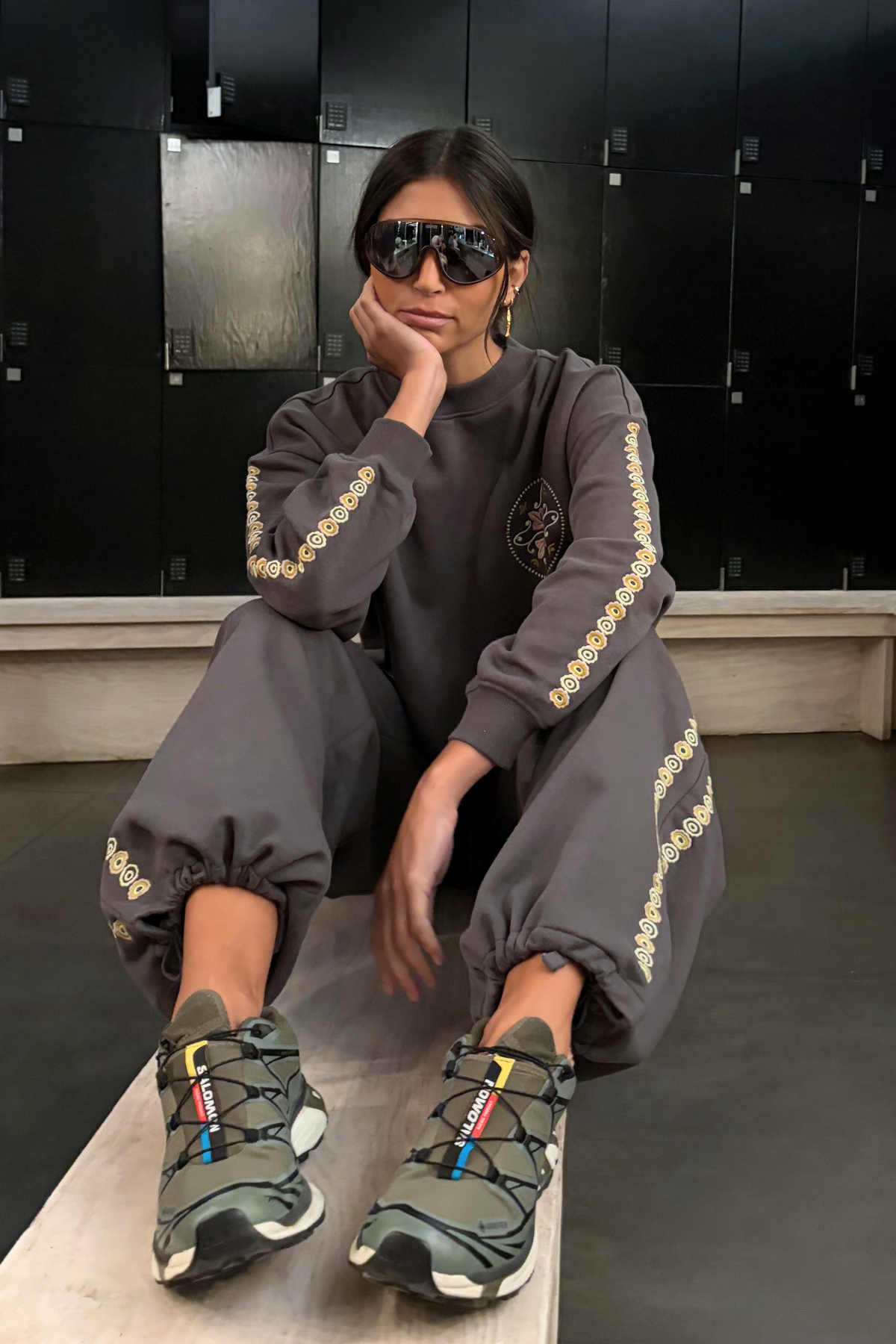 Charcoal Grey Embroidery Elements Sweatshirt