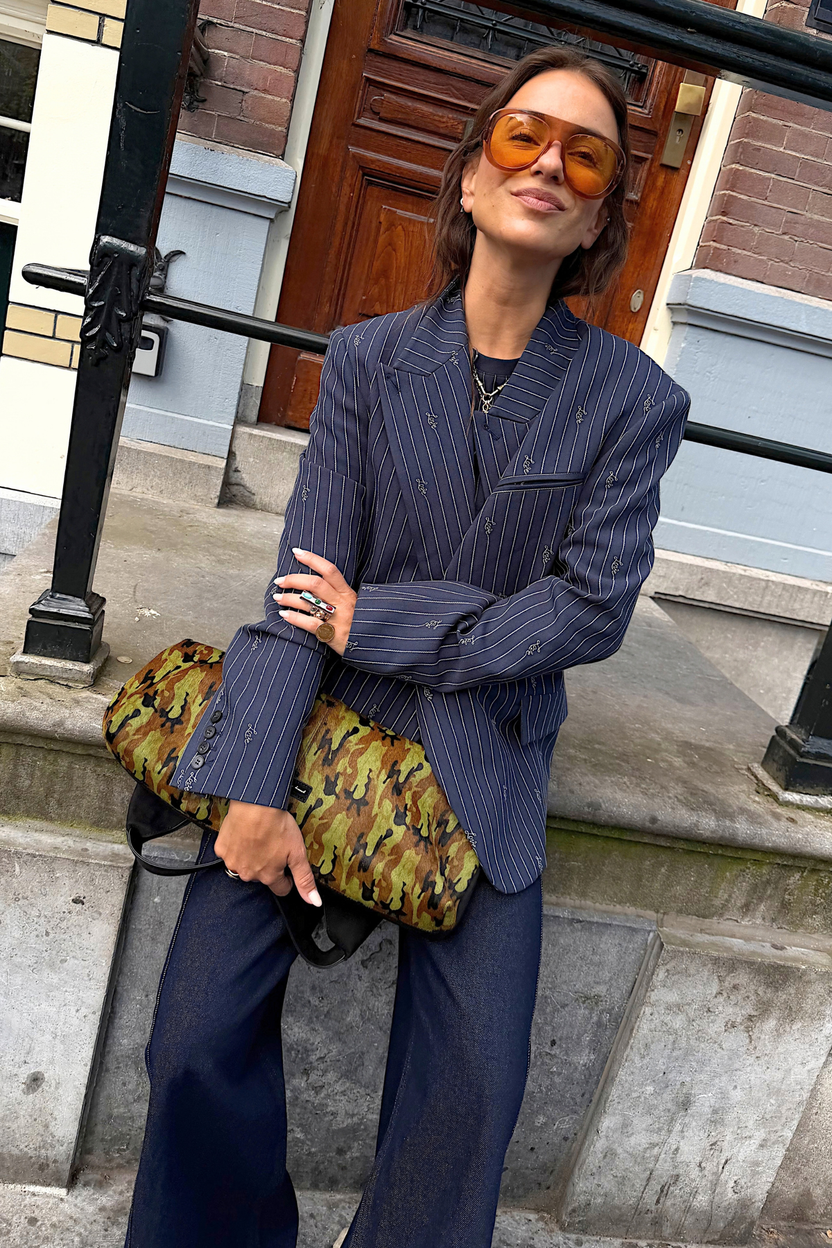 Navy Pinstripe Fold Over Blazer Petite