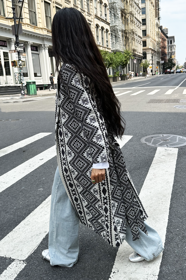 Black And Cream Jacquard Coatigan Never Fully Dressed