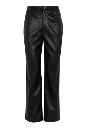 Pantaloni neri in pelle vegana a vita alta con design a gamba dritta.