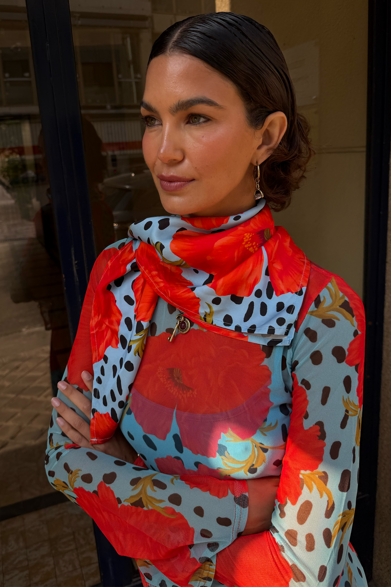 Blue Deer Poppy Bandana