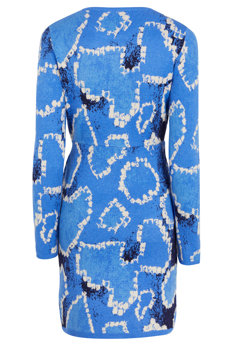 Back of Blue Animal Knit Mini Sydney Dress