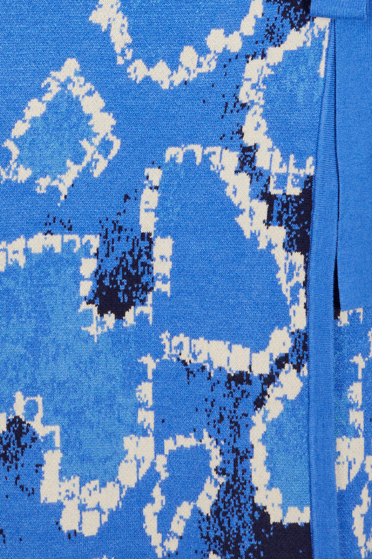 Close up of print of Blue Animal Knit Mini Sydney Dress