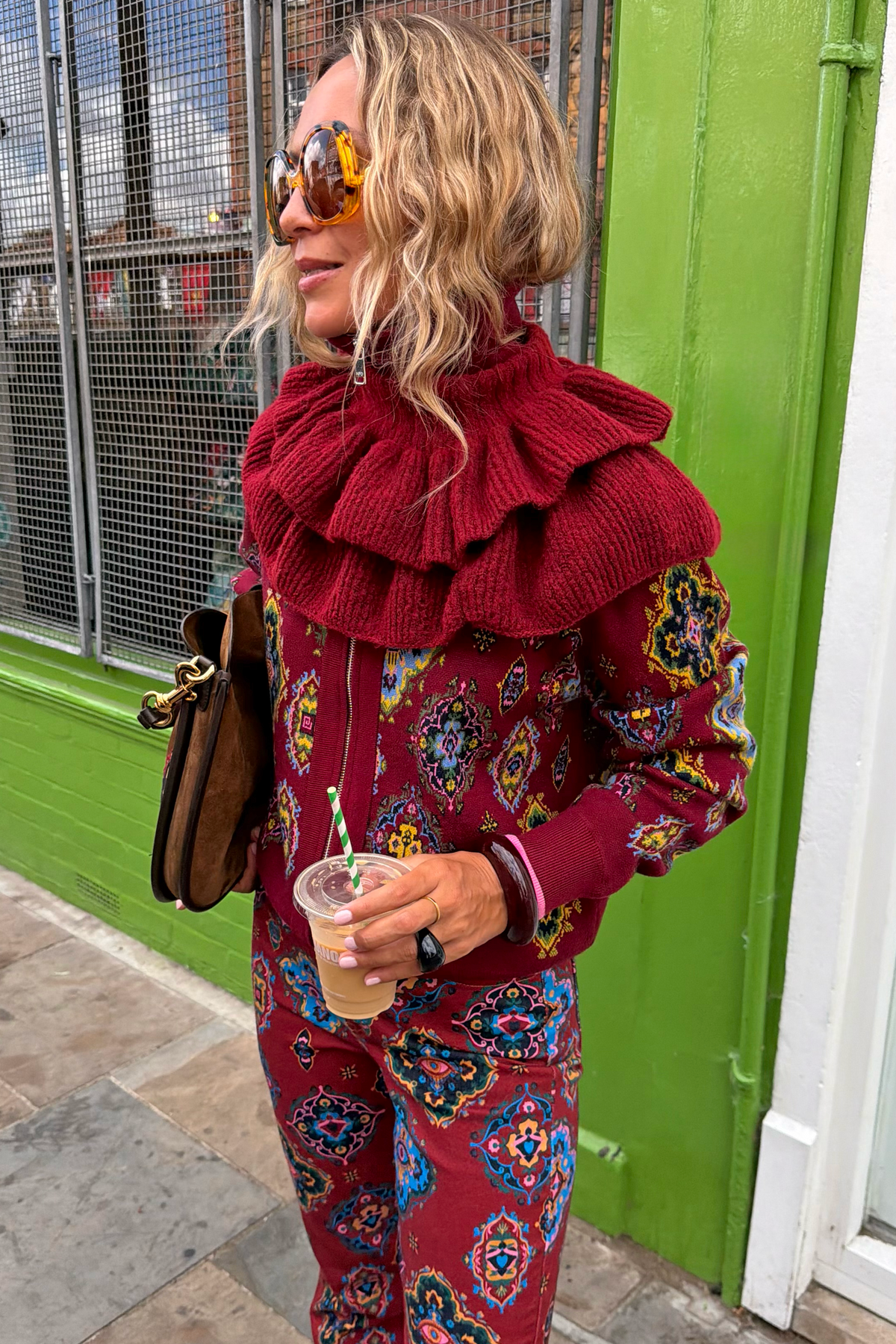 Burgundy Ruffle Knit Collar