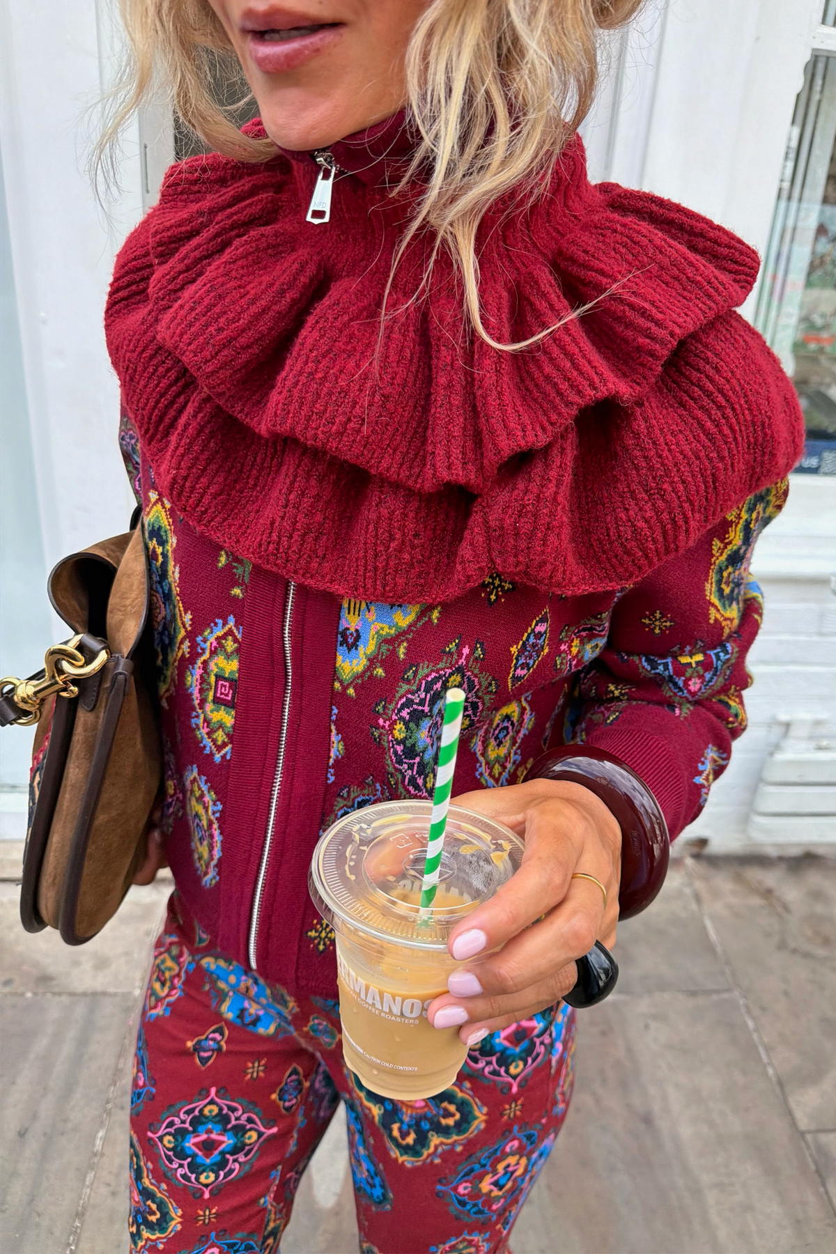 Burgundy Ruffle Knit Collar