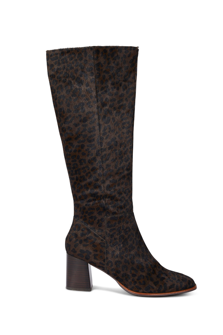 Leather Chocolate Leopard Knee High Boot