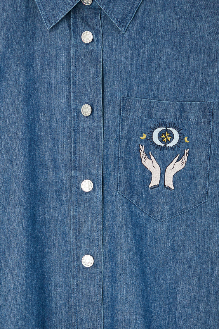 Close up of Denim Mystical Nami Shirt