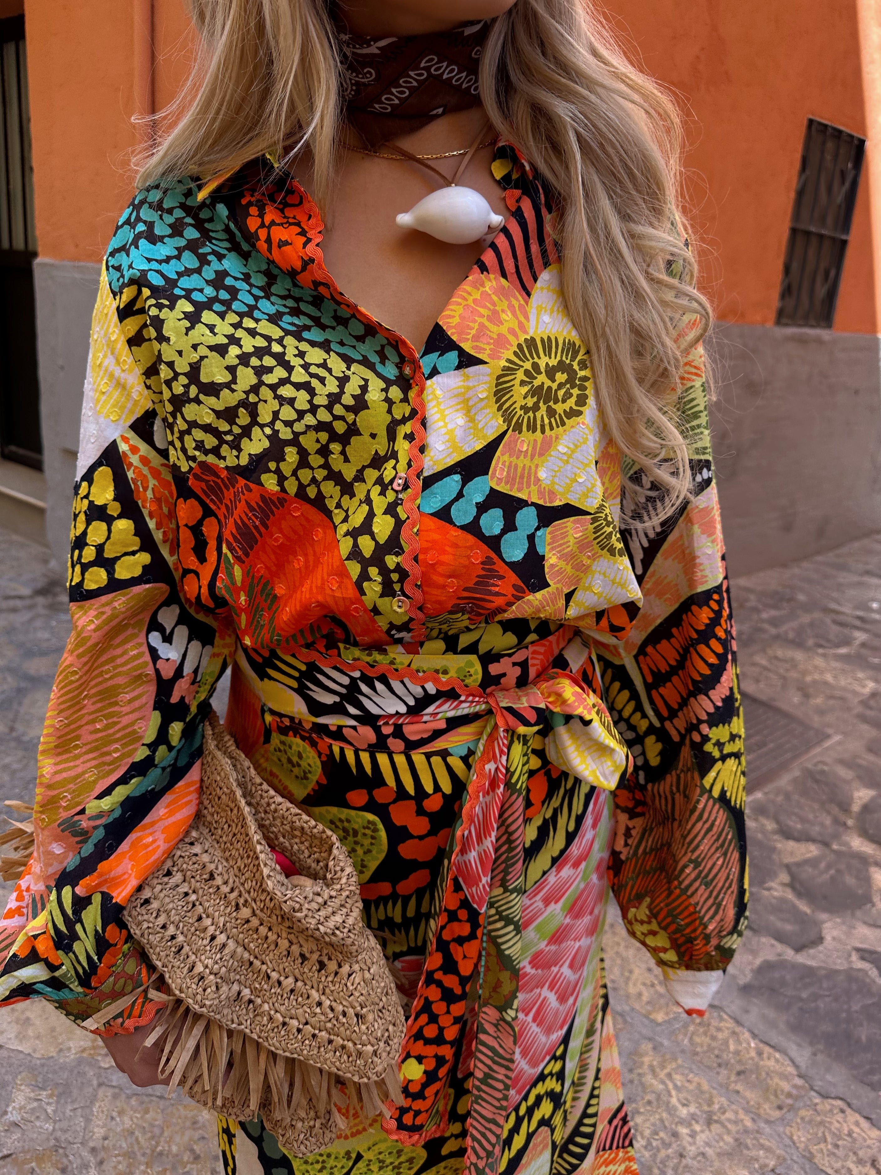 caption_Model wears Fiji Midi Jaspre Wrap Skirt in UK size 10/ US 6