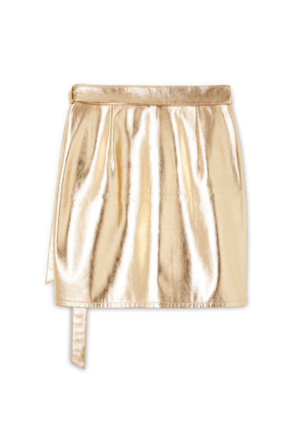 Gold Vegan Leather Mini Wrap skirt – Never Fully Dressed