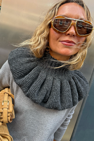 Grey Knit Ruffle Collar