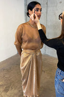 Thumbnail for Model wearing Gold Plisse Jaspre Skirt