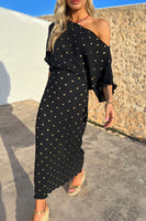 Thumbnail for close up of Black Tilly Plisse Dress with Gold Fleck