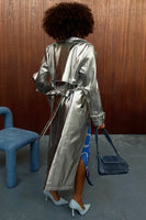 Thumbnail for Model wearing Silver Vegan Leather Trench