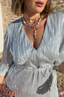Thumbnail for Model wearing Silver Plisse Midi Dress