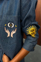 Thumbnail for Close up of model wearing Denim Mystical Nami Shirt