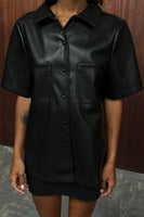 Thumbnail for Close up of model wearing Black Vegan Leather Lizzie Shirt