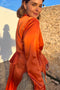Orange Long Sleeve Wrap Midi Dress