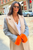 Thumbnail for Model wearing Camel Fur Cuff Petra Coat