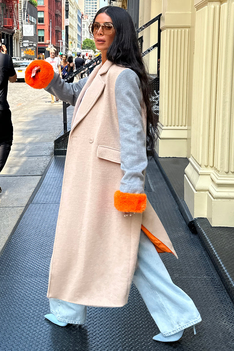 Model wearing Camel Fur Cuff Petra Coat