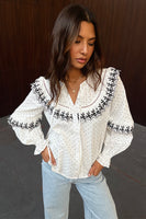 Thumbnail for Model wearing White Dobby Shirt WIth Lace Trim Detail