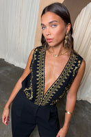 Thumbnail for Model wearing Black Embroidered Jumpsuit