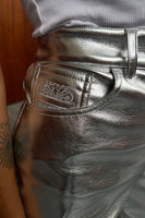Thumbnail for Model wearing Silver Vegan Leather Trouser 