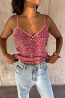 Thumbnail for caption_Model wears Pink Sequin Cami Top in UK size 10/ US 6