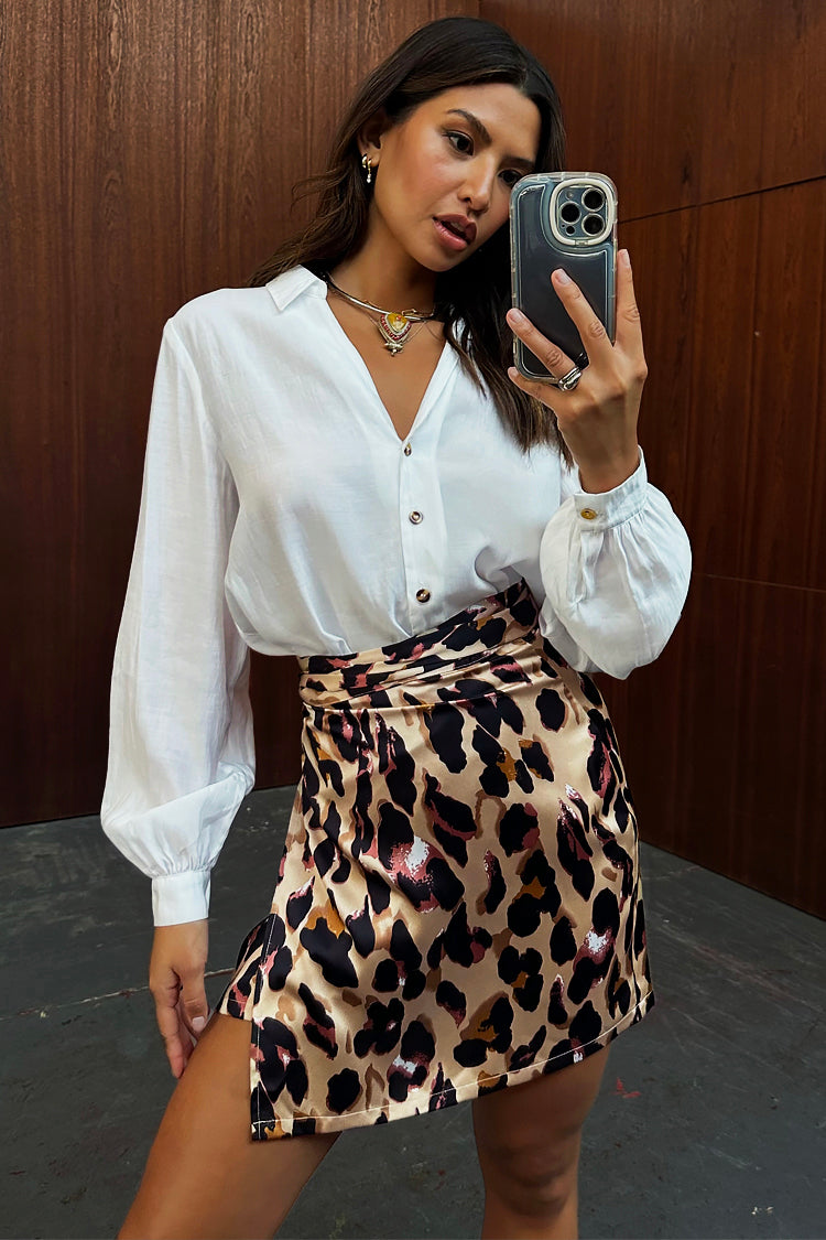 Model wearing Leopard Mini Jaspre Skirt 