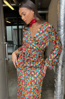 Thumbnail for Model wearing Khaki Violet Wrap Dress