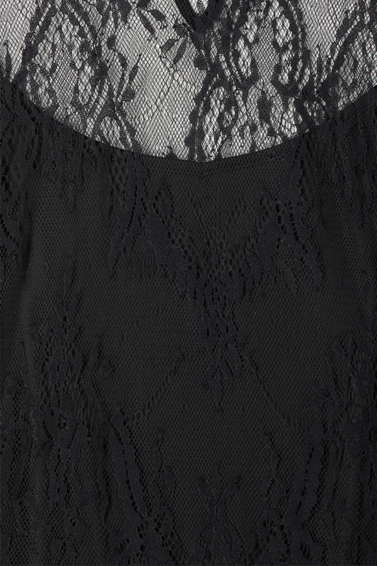 Close up of lace on Black Lace Marrakesh Dress