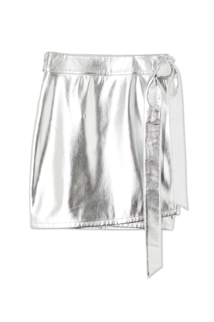 Silver Vegan Leather Mini Jaspre Skirt